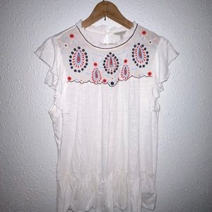 Size small white blouse with embroidered detailing